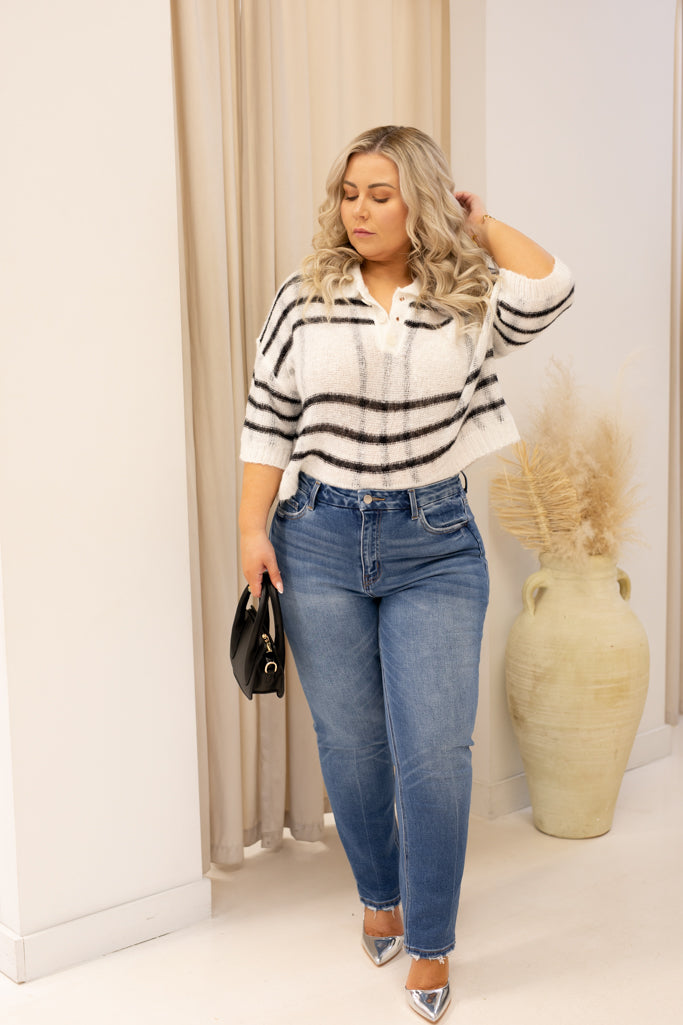 NEW LAYKEN SHEER KNIT SWEATER (BLACK/ WHITE)