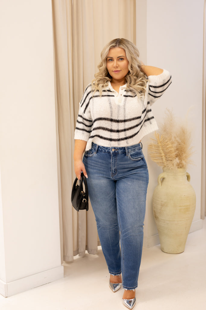 NEW LAYKEN SHEER KNIT SWEATER (BLACK/ WHITE)