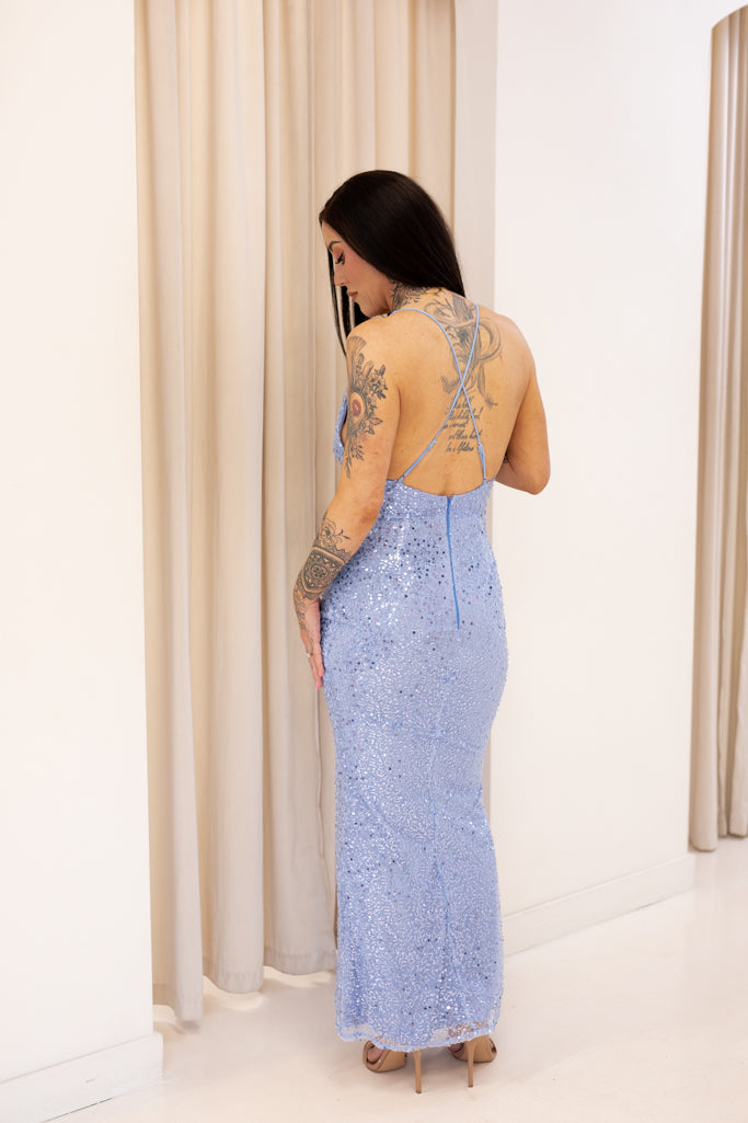 NEW PAYTON PLUNGE SEQUIN MAXI DRESS (BLUE)