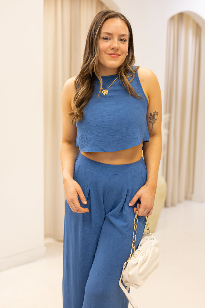 NEW BILLIE PANT TWO PIECE SET (BLUE)