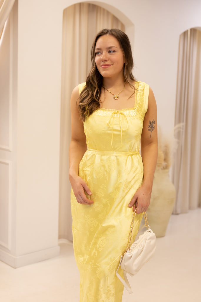 NEW CHRISTINE SATIN MIDI DRESS (YELLOW)