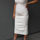 NEW SOFIA STRAPLESS FAUX LEATHER MAXI DRESS (CREAM)