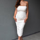 NEW SOFIA STRAPLESS FAUX LEATHER MAXI DRESS (CREAM)