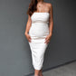 NEW SOFIA STRAPLESS FAUX LEATHER MAXI DRESS (CREAM)