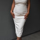 NEW SOFIA STRAPLESS FAUX LEATHER MAXI DRESS (CREAM)