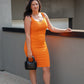 NEW CARA RIBBED MIDI DRESS (ORANGE)