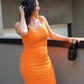 NEW CARA RIBBED MIDI DRESS (ORANGE)