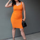 NEW CARA RIBBED MIDI DRESS (ORANGE)