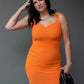 NEW CARA RIBBED MIDI DRESS (ORANGE)