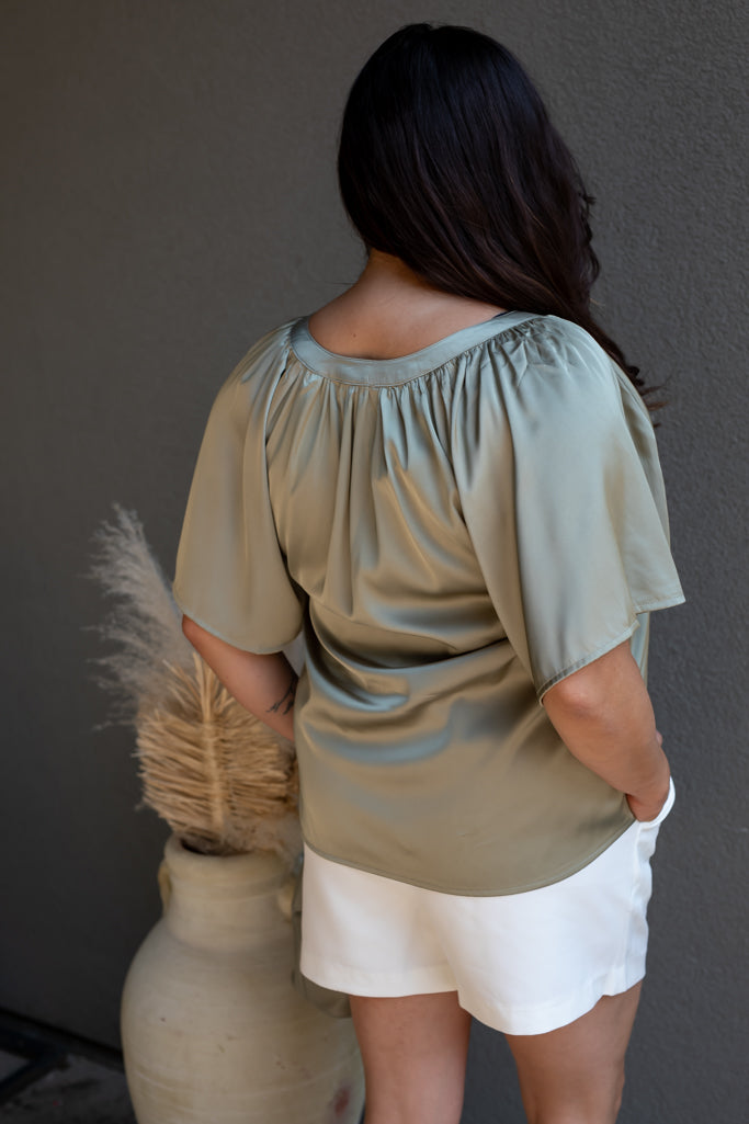 NEW SERINAH SATIN BLOUSE (SAGE)