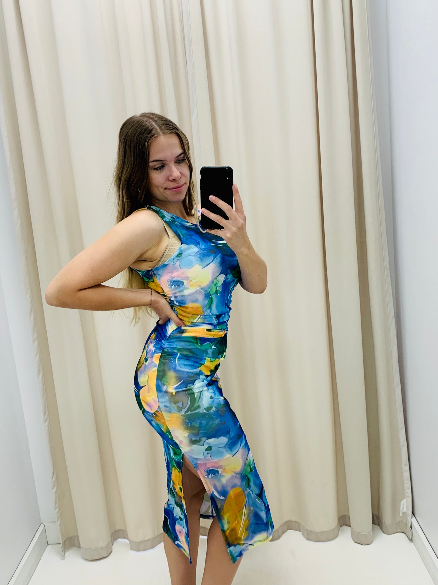 NEW ASHANTI MIDI DRESS (BLUE FLORAL)