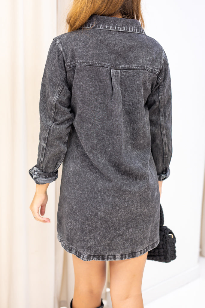 NEW MELODY DENIM SHIRT DRESS (WASHED BLACK)