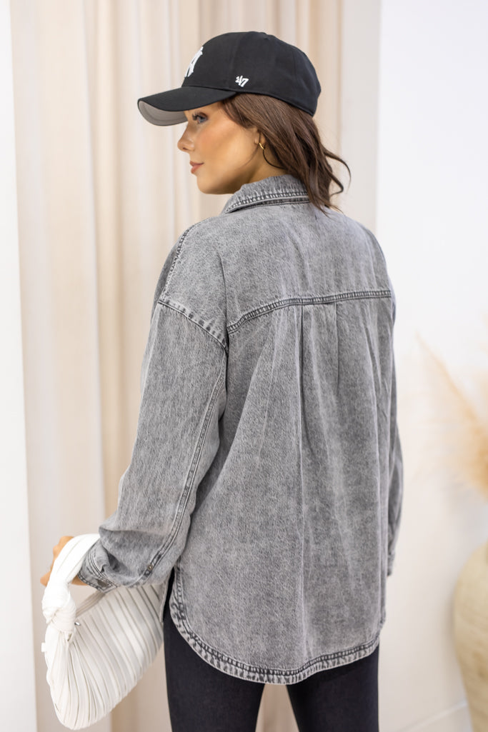 NEW KENDALL DENIM SHACKET (GREY)