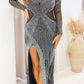 NEW BAILEY RHINESTONE MESH LONG SLEEVE MAXI DRESS