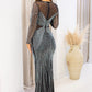 NEW BAILEY RHINESTONE MESH LONG SLEEVE MAXI DRESS