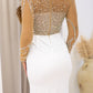 NEW RILEY RHINESTONE/PEARL MAXI GOWN (TAN/WHITE)