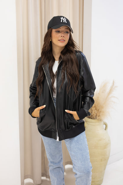 NEW SAGE FAUX LEATHER BOMBER | RESTOCK BEST SELLER