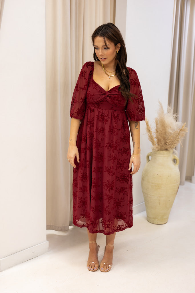 NEW BRANDI VELVET MIDI DRESS (BURGUNDY)