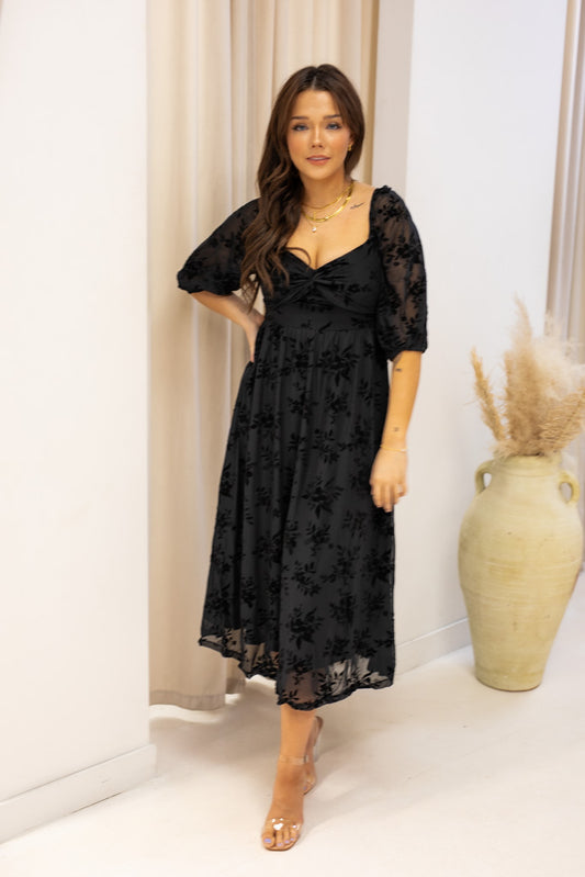 NEW BRANDI VELVET MIDI DRESS (BLACK)