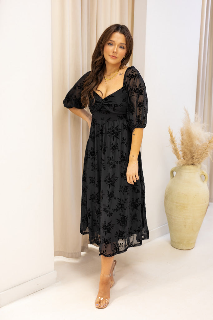 NEW BRANDI VELVET MIDI DRESS (BLACK)