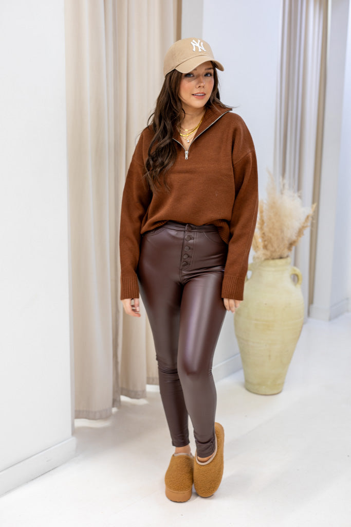 NEW ZOE | FLEECE |SUPER STRETCH LEGGINGS (BROWN) | BEST SELLER