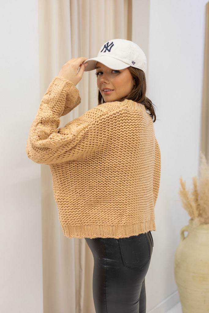 NEW TANIELLE CABLE KNIT SWEATER (TAUPE)