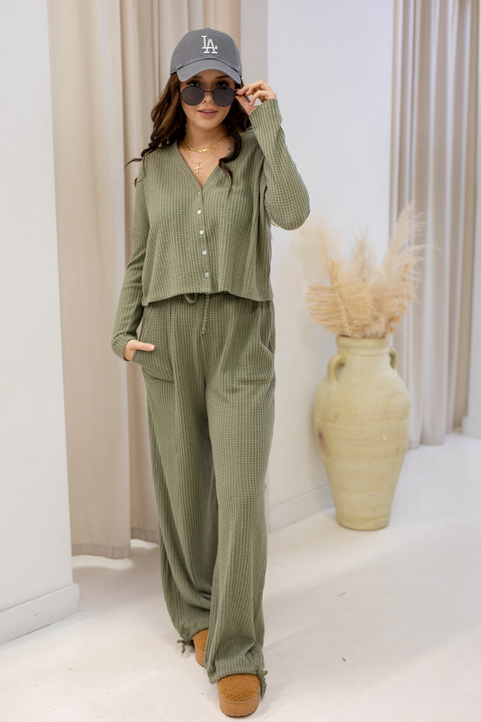 NEW LYDIA TWO PIECE WAFFLE SET (OLIVE)