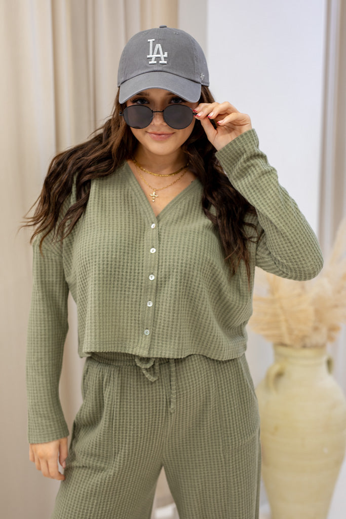 NEW LYDIA TWO PIECE WAFFLE SET (OLIVE)