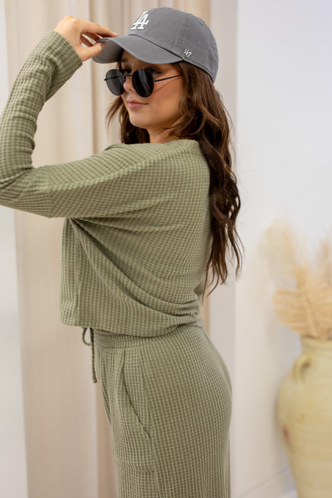 NEW LYDIA TWO PIECE WAFFLE SET (OLIVE)