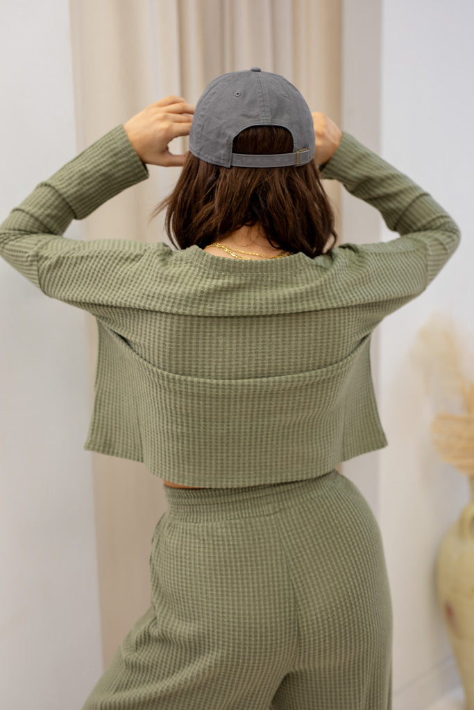 NEW LYDIA TWO PIECE WAFFLE SET (OLIVE)