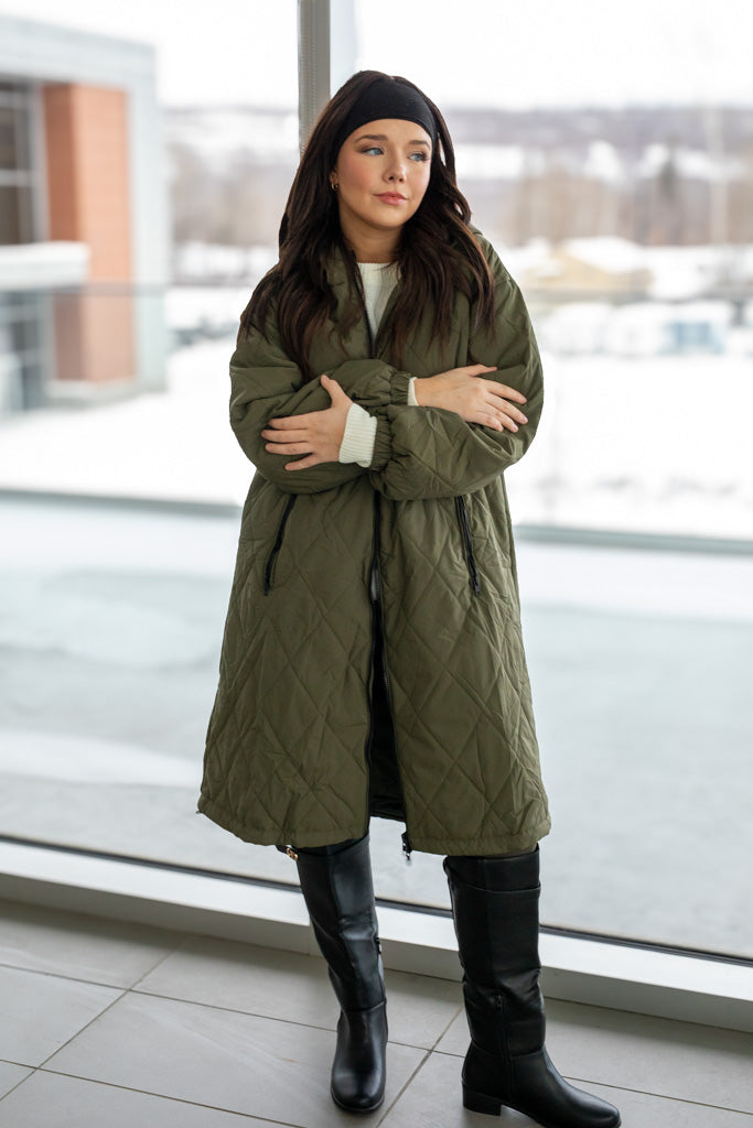 NEW FARRAH QUILTED COAT (OLIVE GREEN)