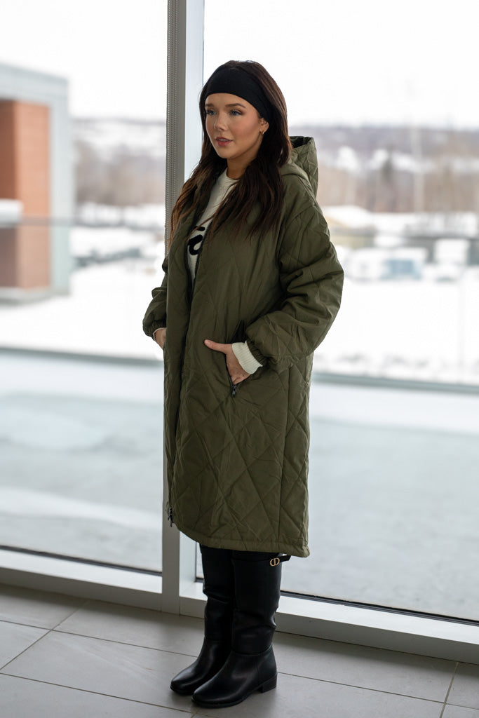 NEW FARRAH QUILTED COAT (OLIVE GREEN)