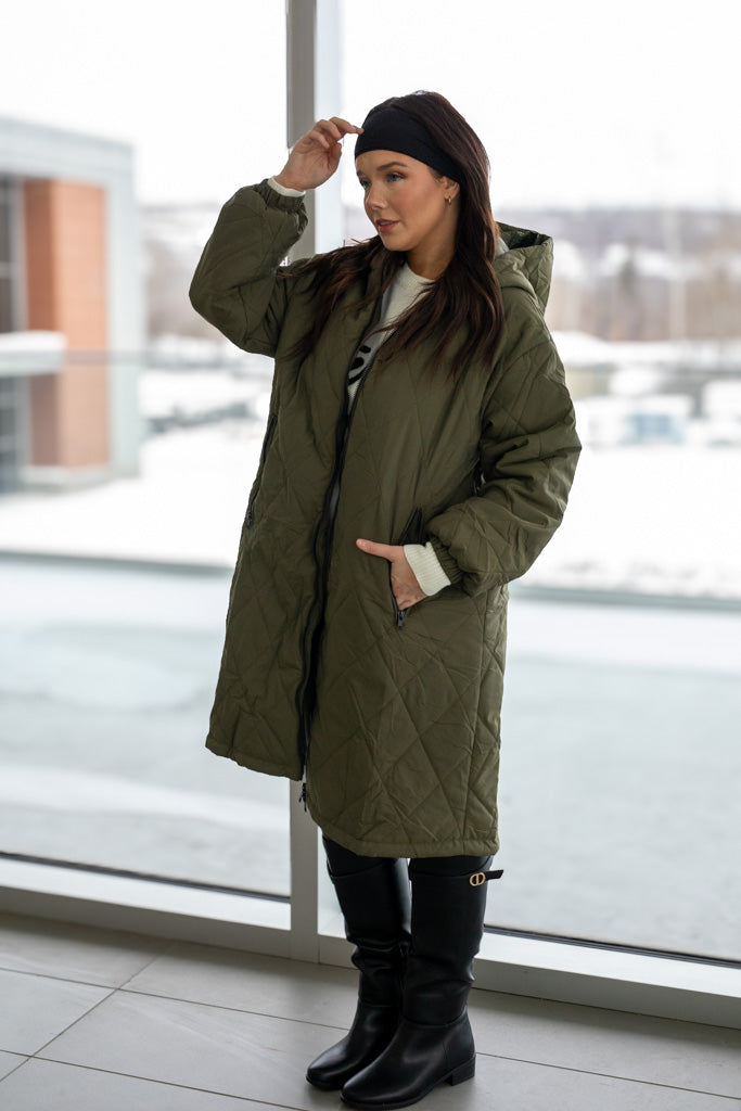 NEW FARRAH QUILTED COAT (OLIVE GREEN)