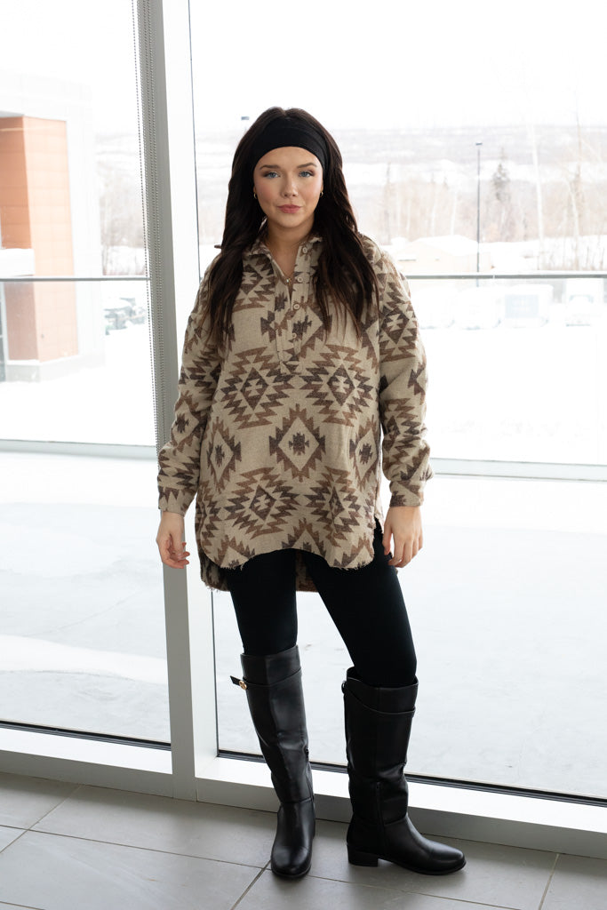 NEW ASHLEY AZTEK PONCHO JACKET (MOCHA)