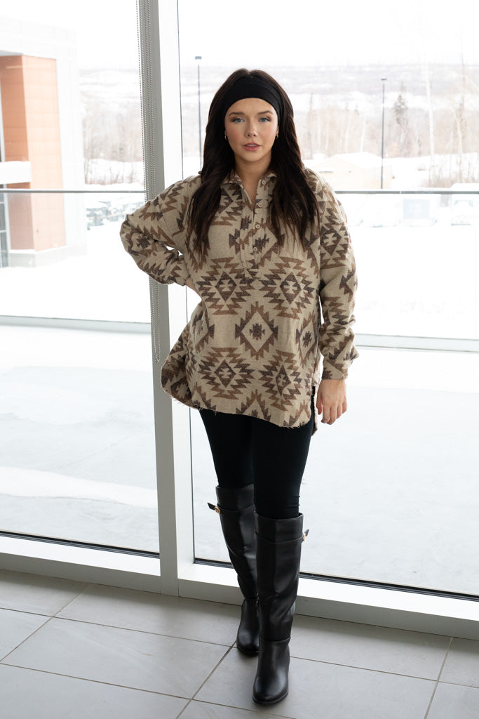 NEW ASHLEY AZTEK PONCHO JACKET (MOCHA)