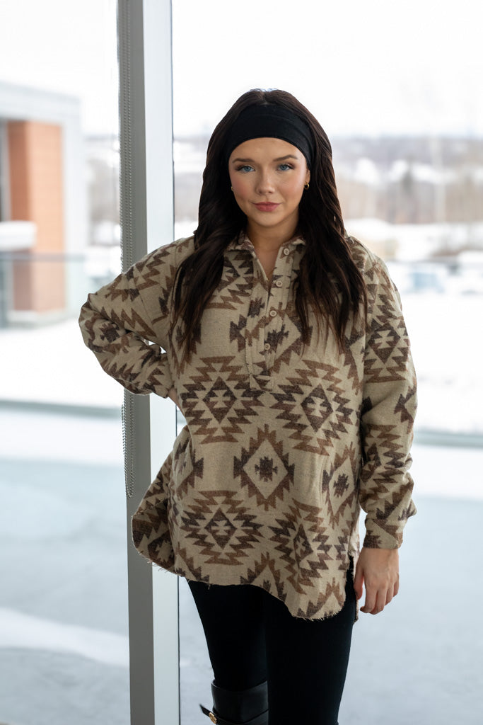 NEW ASHLEY AZTEK PONCHO JACKET (MOCHA)