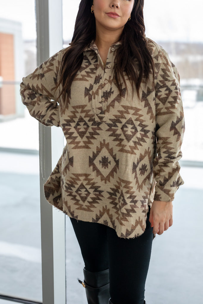 NEW ASHLEY AZTEK PONCHO JACKET (MOCHA)