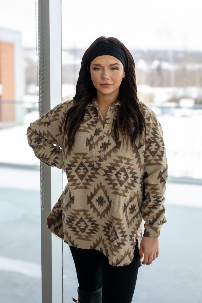 NEW ASHLEY AZTEK PONCHO JACKET (MOCHA)