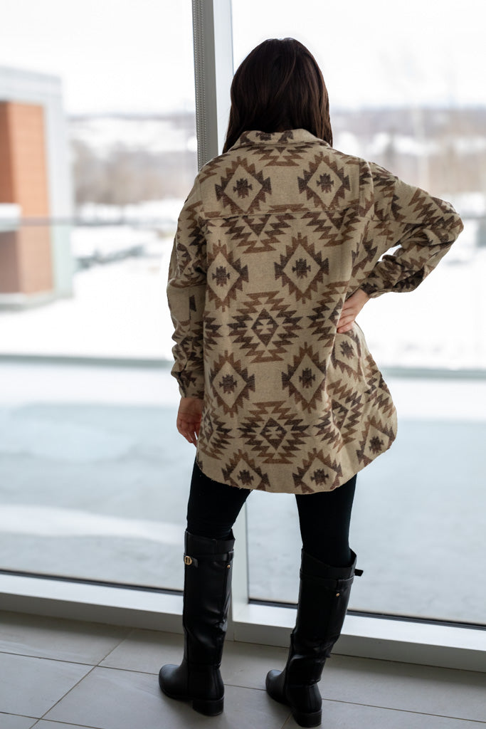 NEW ASHLEY AZTEK PONCHO JACKET (MOCHA)