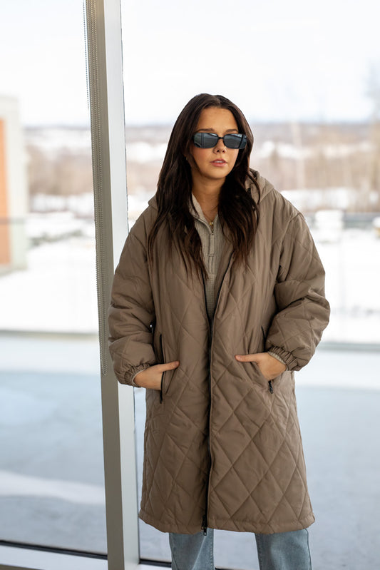 NEW FARRAH QUILTED COAT (DARK TAUPE)