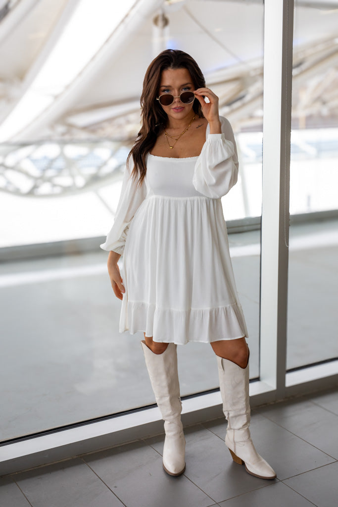 NEW TAYA BABYDOLL MINI DRESS (WHITE) | BEST SELLER