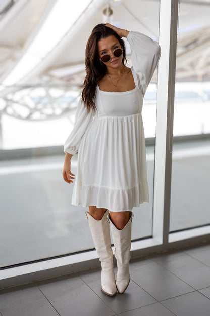 NEW TAYA BABYDOLL MINI DRESS (WHITE) | BEST SELLER