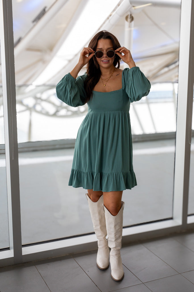 NEW TAYA BABYDOLL MINI DRESS (SAGE GREEN) | BEST SELLER
