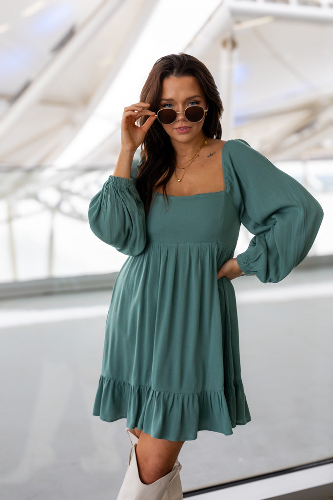 NEW TAYA BABYDOLL MINI DRESS (SAGE GREEN) | BEST SELLER