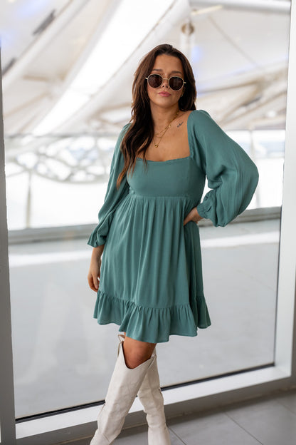 NEW TAYA BABYDOLL MINI DRESS (SAGE GREEN) | BEST SELLER