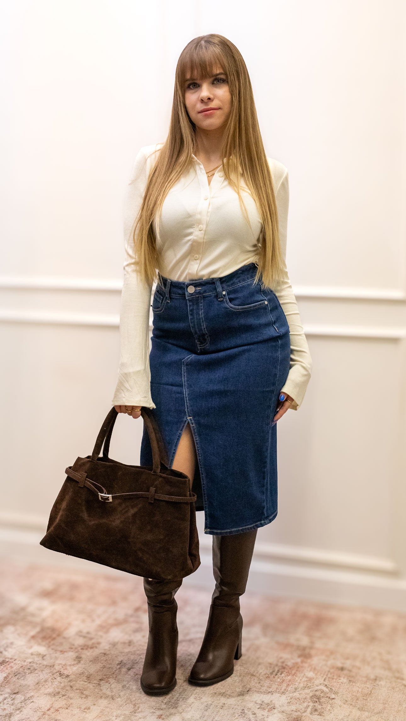 ZARA MIDI DENIM SKIRT (DARK WASH)