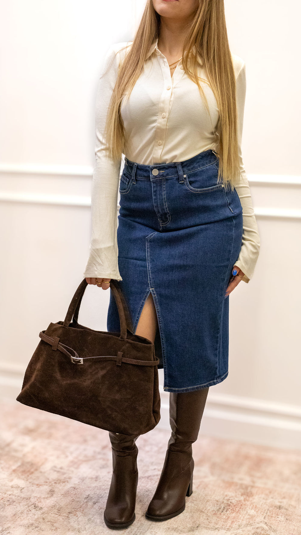 ZARA MIDI DENIM SKIRT (DARK WASH) RISEN