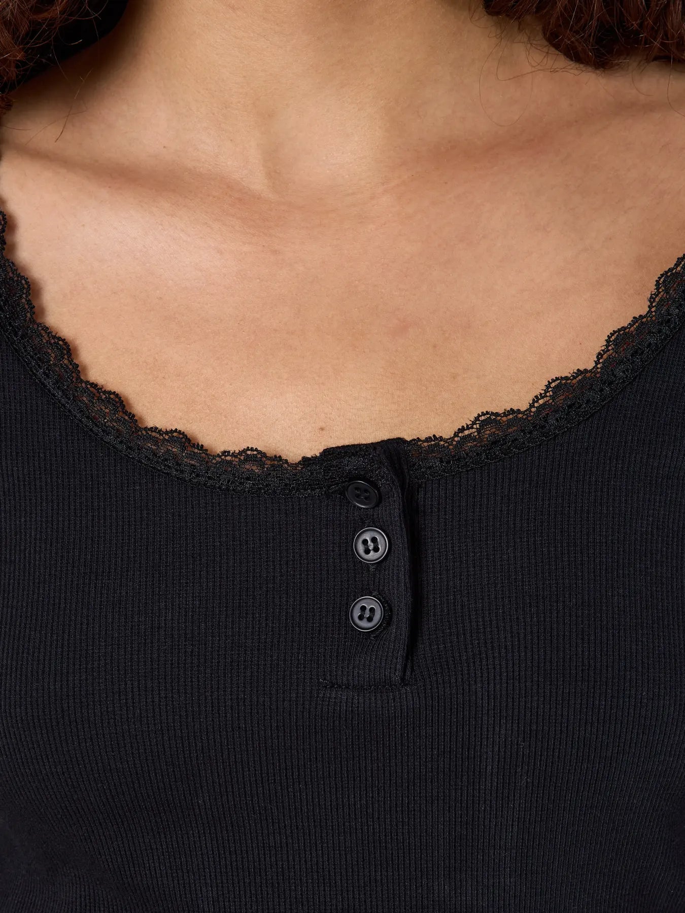 MAYA  LACE HENLEY TOP (BLACK)