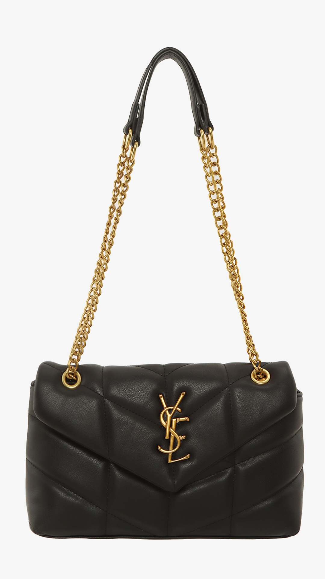 YSL METAL LETTER ENGRAVED PU LEATHER HANDBAG (BLACK &amp; CREAM)