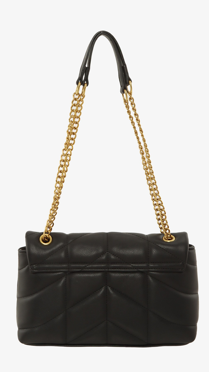 YSL METAL LETTER ENGRAVED PU LEATHER HANDBAG (BLACK &amp; CREAM)